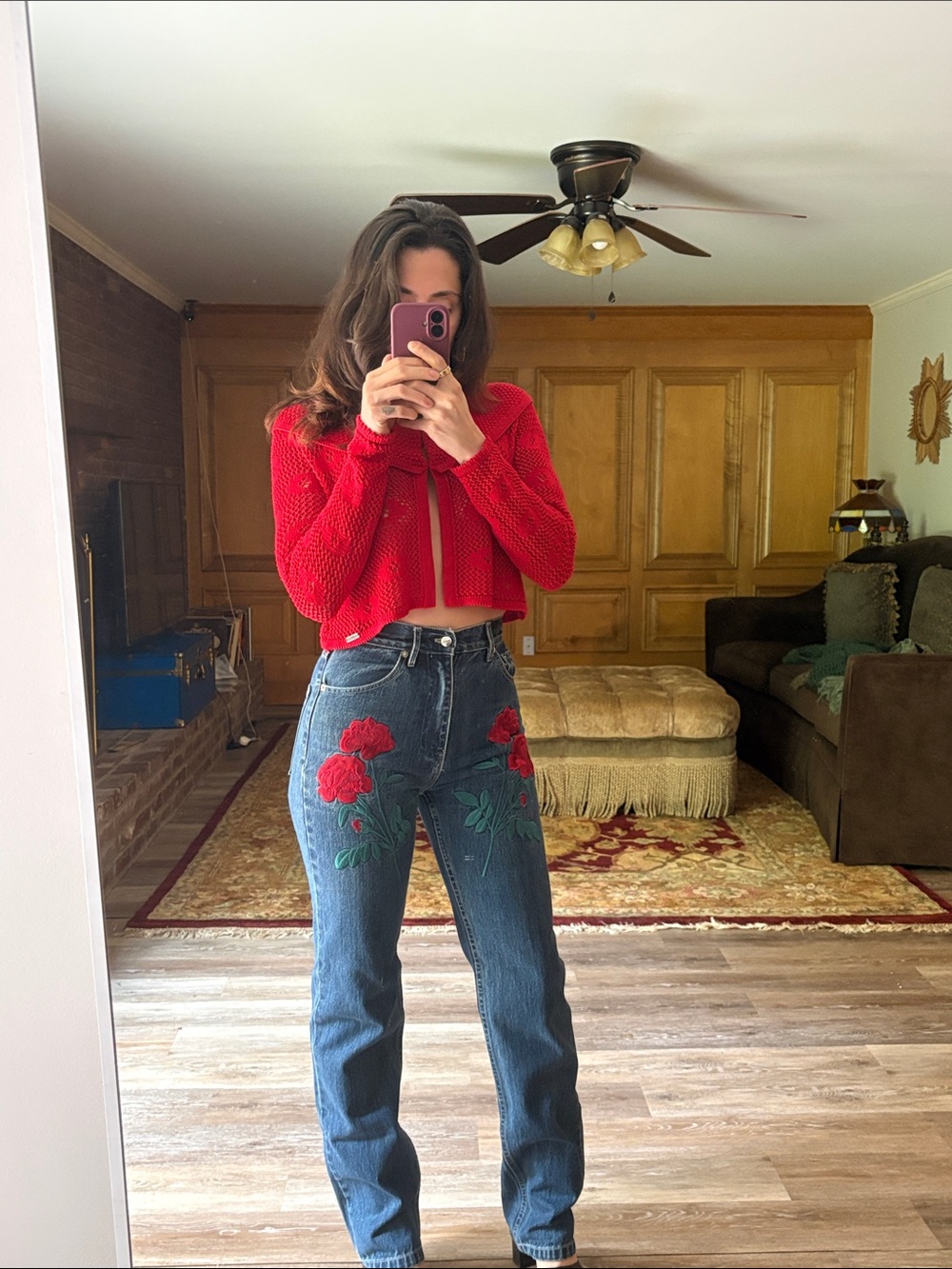 Adam Selman Rodeo Rose Embroidered Jean - Picture 5 of 11